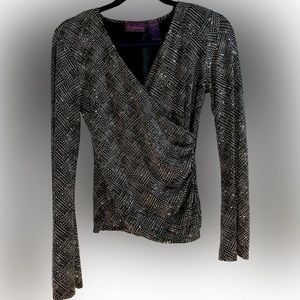 Womens long sleeve sexy metallic shirt